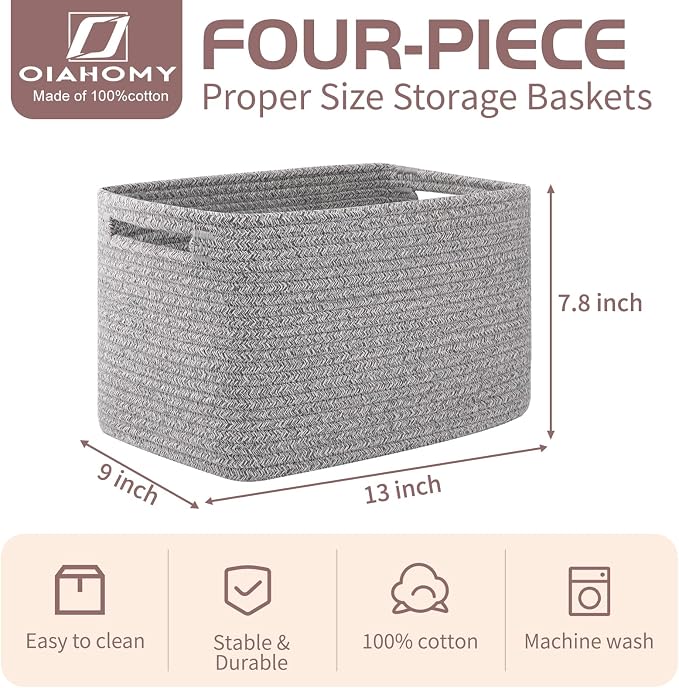 OIAHOMY 4 Pack Storage Baskets for Organizing, Cube Storage Bins for Shelves - Image 2