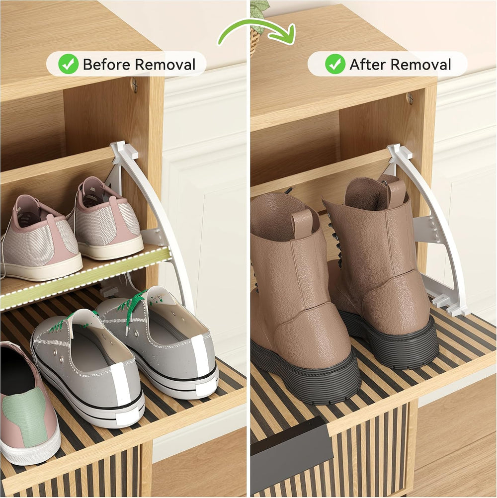 Modren Shoe Cabinet with 4 Flip Drawers and Metal Legs, Walnut丨Narrow Wood Sh...