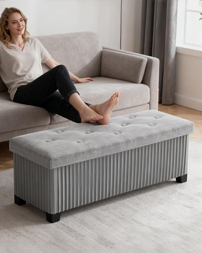 Storage Ottoman Bench, 43 Inch Foldable Ottoman - Image 5