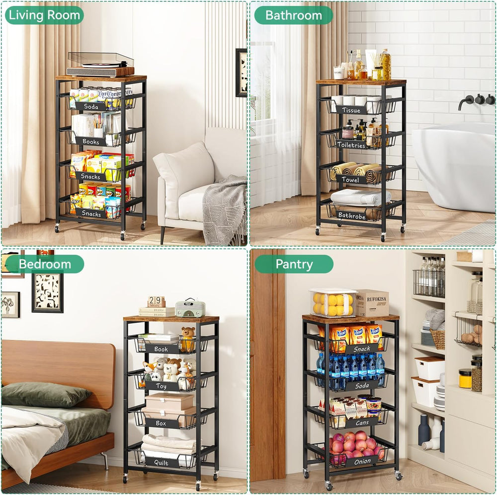 IBUYKE Metal Kitchen Storage Cart,Utility Cart with Drawers,Brown TLJ026H