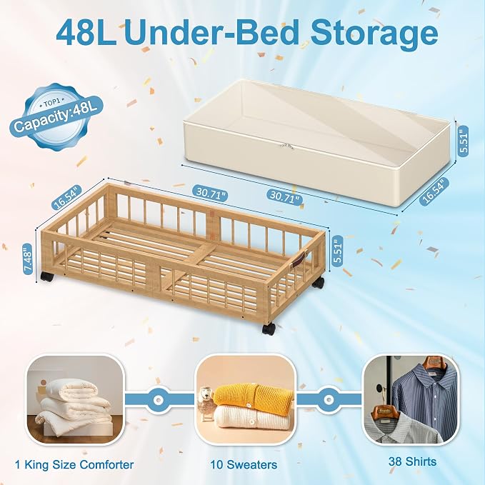 efluky 2-Pack Bamboo Under Bed Storage - Image 2