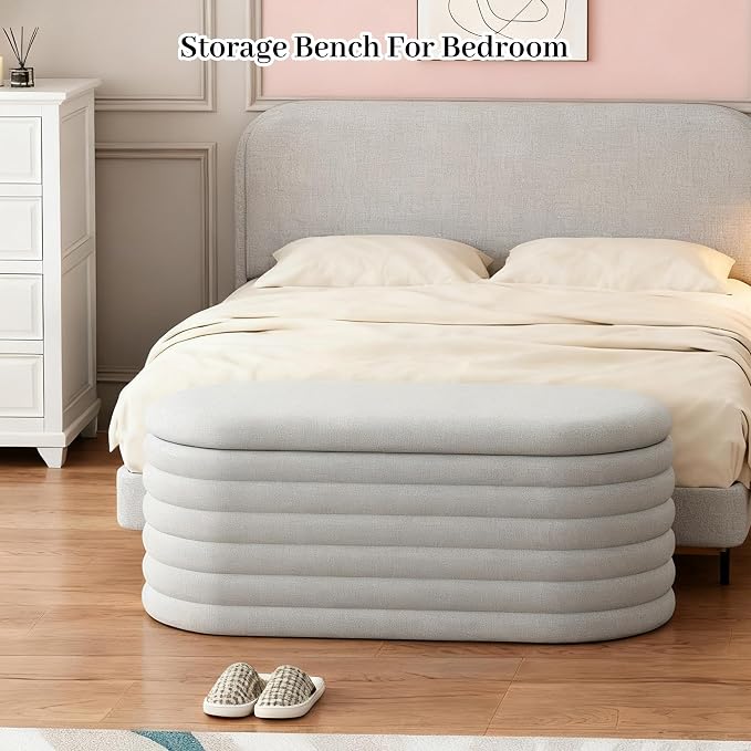 Storage Ottoman Bench, Upholstered Fabric Storages Benches End of Bed Stool - Image 3