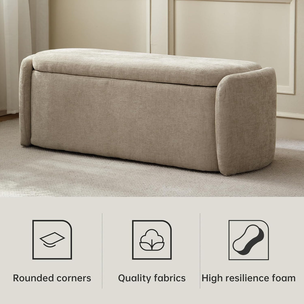 VKNOW Storage Bench, Upholstered Storage Ottoman Bench with Hinge, Khaki