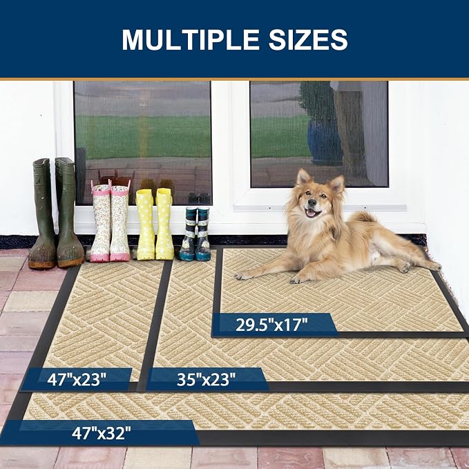 Smiry Front Door Mat Outside Entrance, Heavy Duty Outdoor Indoor Natural Rubber - Image 2