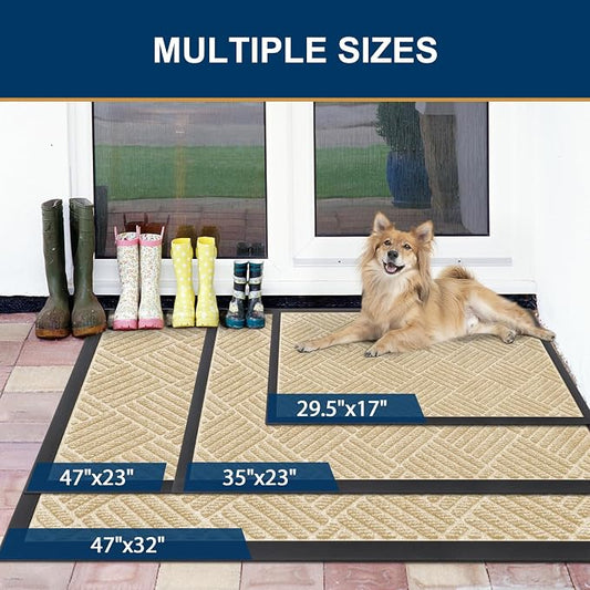 Smiry Front Door Mat Outside Entrance, Heavy Duty Outdoor Indoor Natural Rubber - Image 2