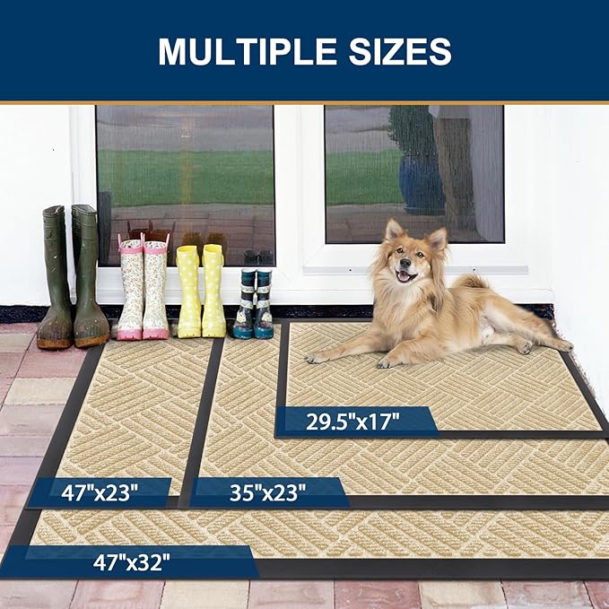 Smiry Front Door Mat Outside Entrance, Heavy Duty Outdoor Indoor Natural Rubber - Image 2