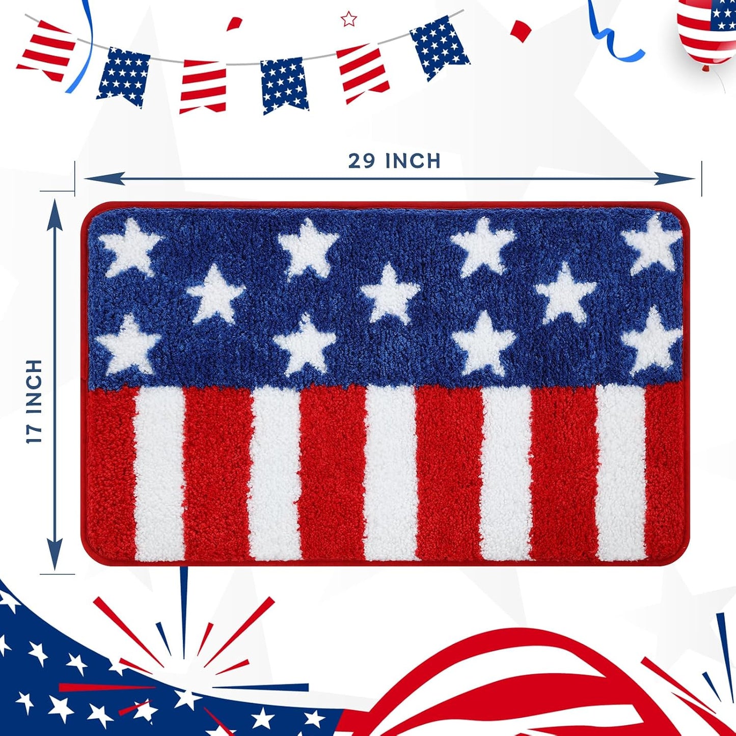 Moutina American Flag Patriotic Bathroom Rugs 17x29 Inch, Soft and Absorbent Tufted 4th of July Rug Non Slip Washable, Memorial Day Bathroom Decor Bath Mat Holiday Decorations