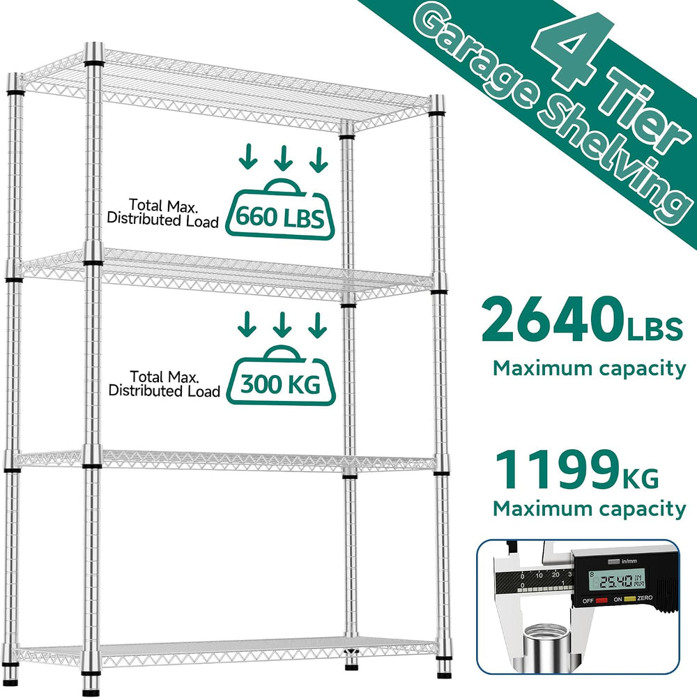 M MZG 4 Tiers Shelf Metal Storage Shelves 2640 lbs Steel Storage Shelving Uti...