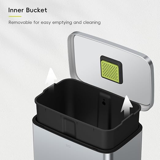 EKO Madison Matte Grey Stainless Steel 50 Liter/13.2 Gallon Step Trash Can - Image 8