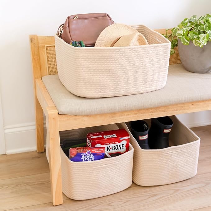NaturalCozy Storage Baskets 16.8”x13”x7.6” Cotton Rope Woven Baskets - Image 9