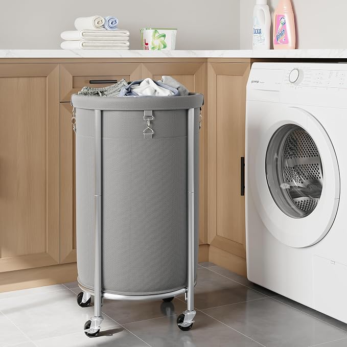 ELYKEN Laundry Hamper with Wheels, 110L Rolling Laundry Basket, Round Laundry - Image 2