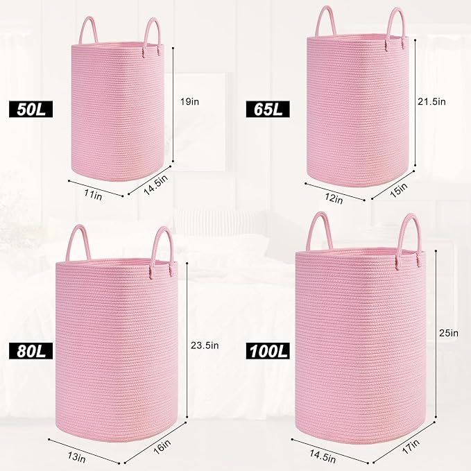 Woven Laundry Basket for Clothes, 65L Large Rectangle Laundry Hampers, Nursery - Image 9