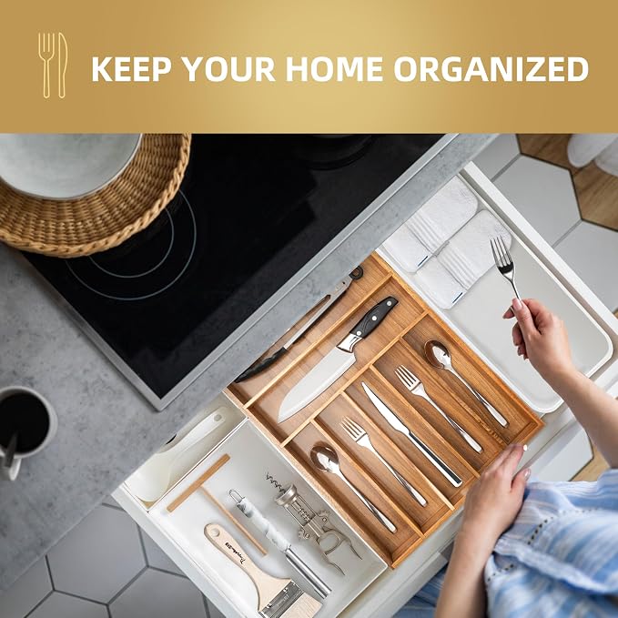Silverware Organizer Kitchen Drawer Organizer Utensil Organizer Acacia - Image 5