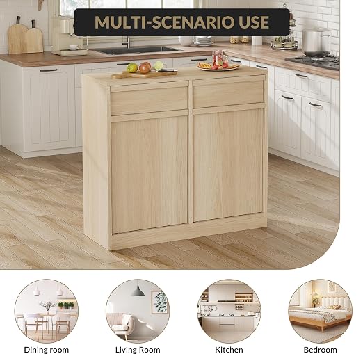 Double Tilt Out Trash Cabinet, Natural Wood Hidden Garbage Can Cabinet - Image 7