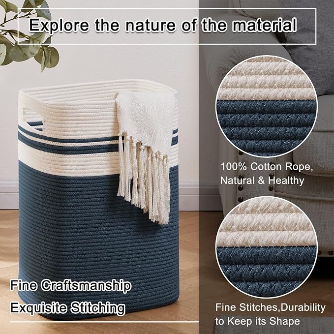OIAHOMY Laundry Hamper-Laundry Basket, Tall Cotton Storage Basket - Image 3