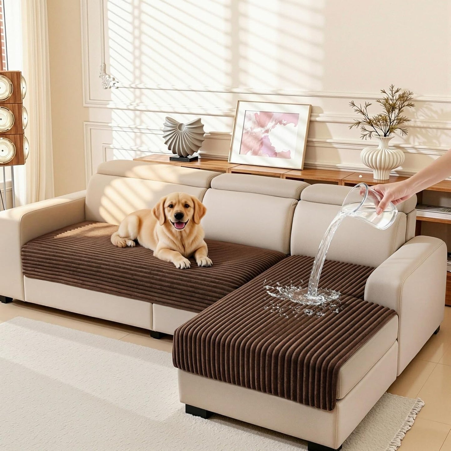 MEETSKY 100% Waterproof Sectional Couch Covers, 2 Pieces Non Slip Couch Covers for Dogs, L Shaped Sofa Covers for Pets Washable, Sofa Slipcover Furniture Protector, Chocolate, Large, 35"x63"+35"x63"