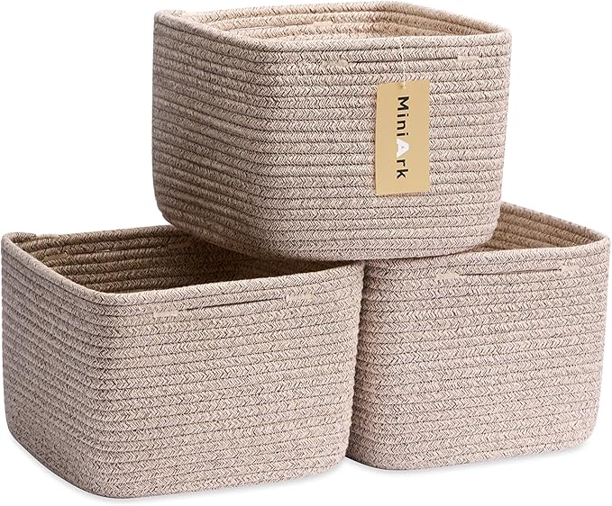 Small Organizing Baskets for Cubes Shelf, 9.7x9.7x7.1 Inch Rope Woven Storage by MiniArkStorageBasketsHome