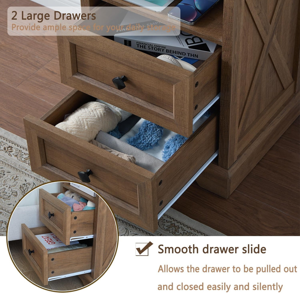 Farmhouse X-Pattern 2 Drawers Dresser,Natural Oak Small Dresser for Bedroom