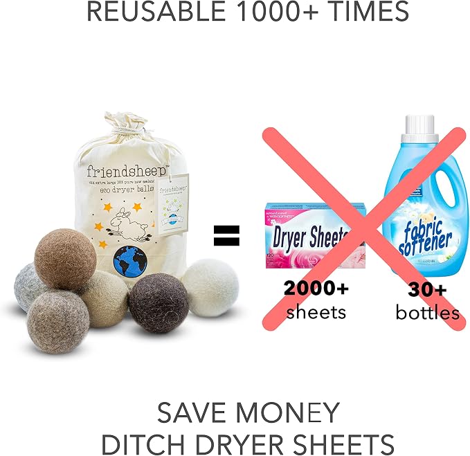 Friendsheep Wool Dryer Balls, Organic Reusable Fabric Softener Alternative - Image 3