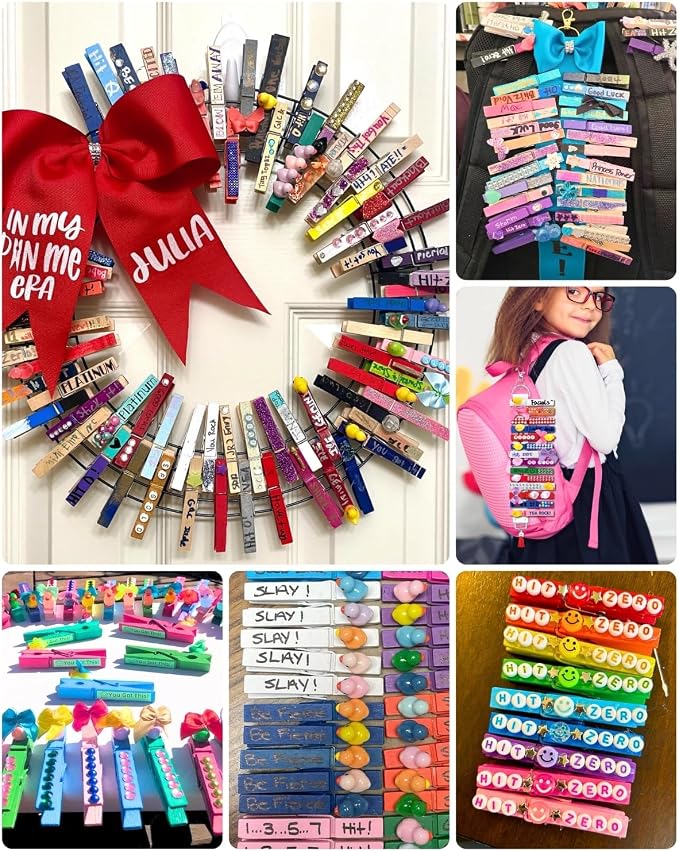 SF SOONEAT Cheer Pins for Backpack Cheer Stuff Kit 70 Colored Clothes Pins - Image 9