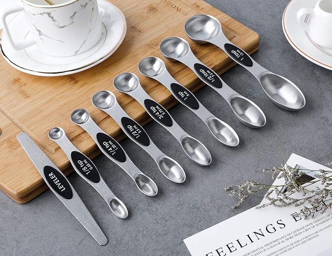 Magnetic Measuring Spoons Set of 8 Stainless Steel Stackable Dual Sided Nesting - Image 7