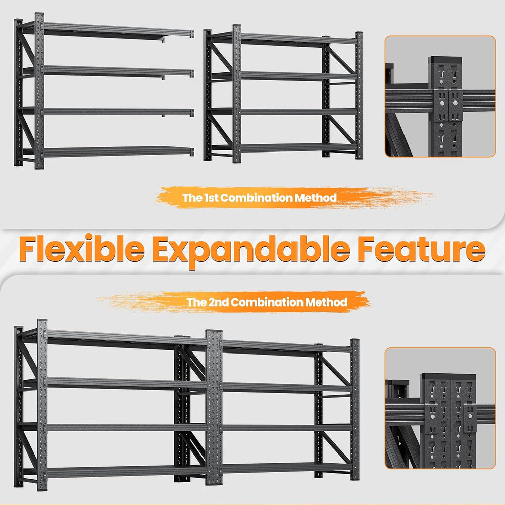 71.3” Wide Heavy Duty Metal Garage Shelving, Adjustable Storage Shelf