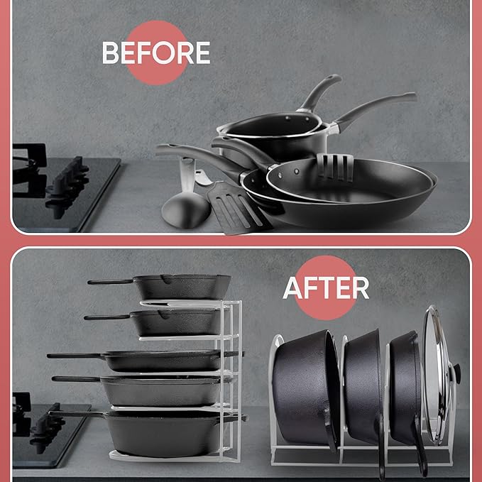 Heavy-Duty Pots and Pans Organizer | 5-Tier Cookware & Lid Storage Rack | - Image 6