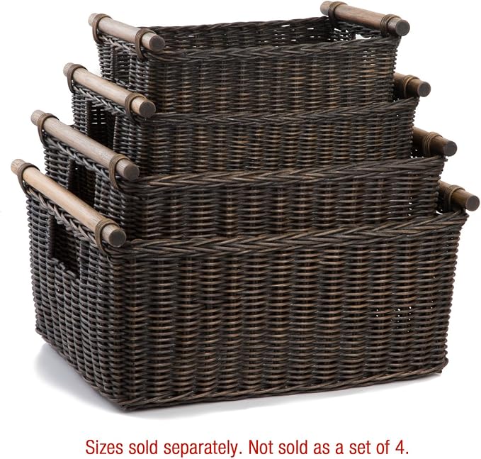 The Basket Lady Pole Handle Wicker Storage Basket, 14 in L x 10 in W x 7.5 in H - Image 4