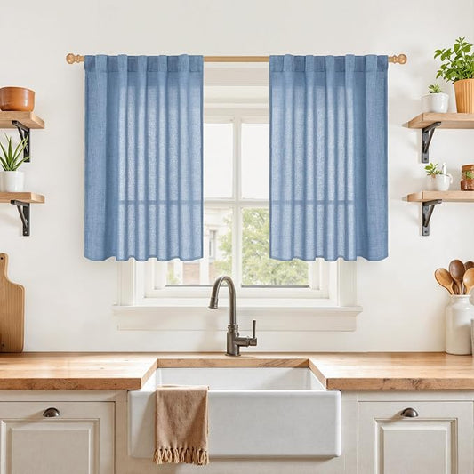 YoungsTex Denim Blue Linen Curtains 36 Inches Long by YoungsTex