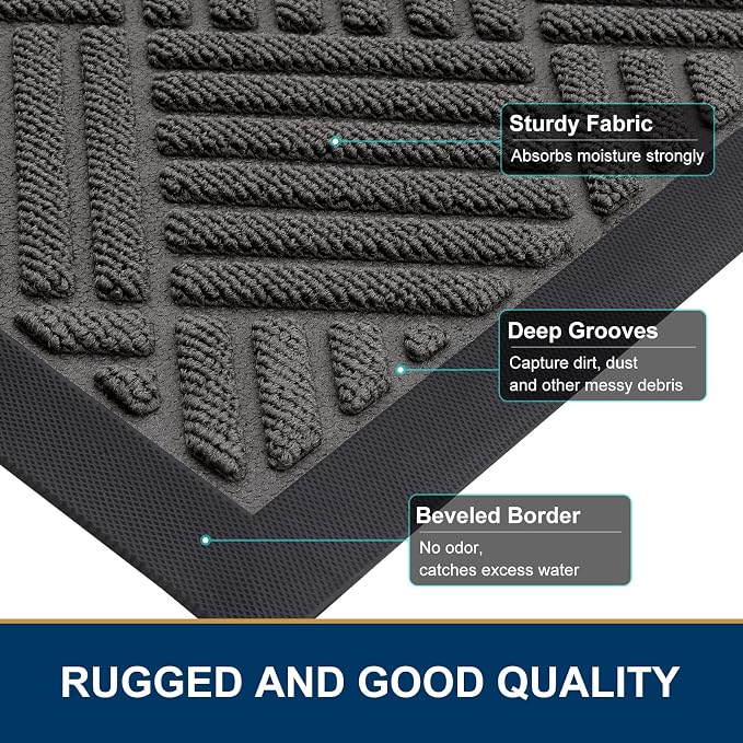 Smiry Front Door Mat Outside Entrance, Heavy Duty Outdoor Indoor Natural Rubber - Image 4