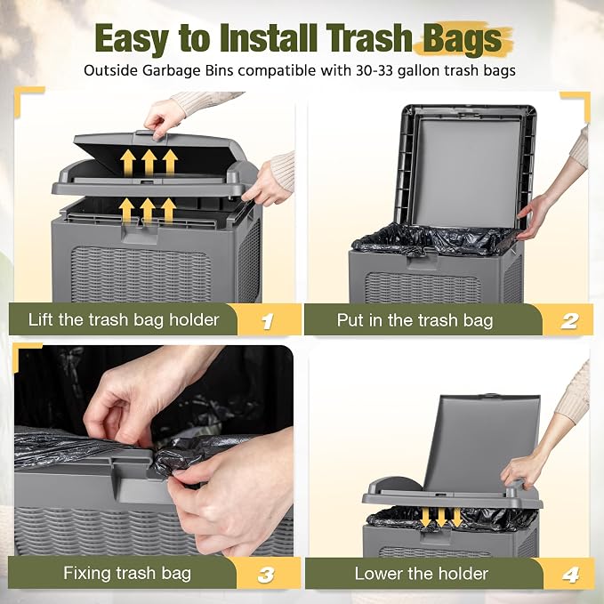 Devoko 33 Gallon Outdoor Trash Can - Image 3