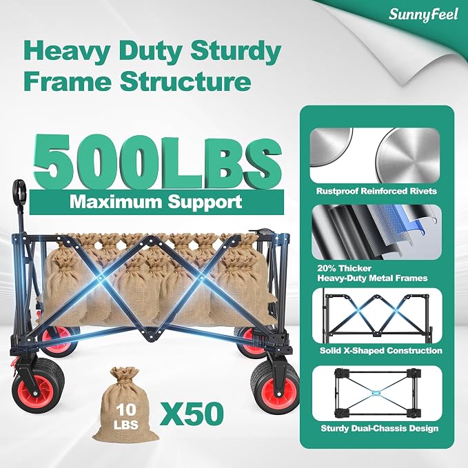 SUNNYFEEL Heavy Duty Collapsible Outdoor Utility Wagon Cart 500LB Capacity - Image 5