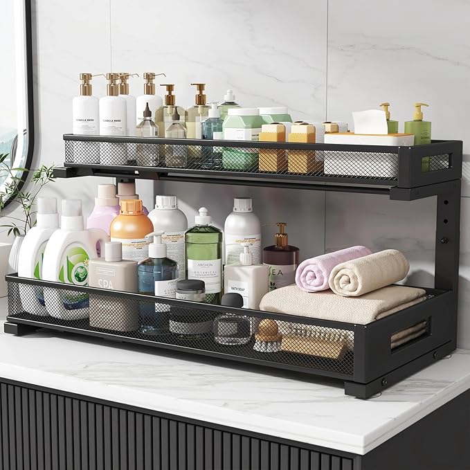 2 Pack 20.47IN Depth Under Sink Storage Organizer, Large 2-Tier Elegant Mesh - Image 7
