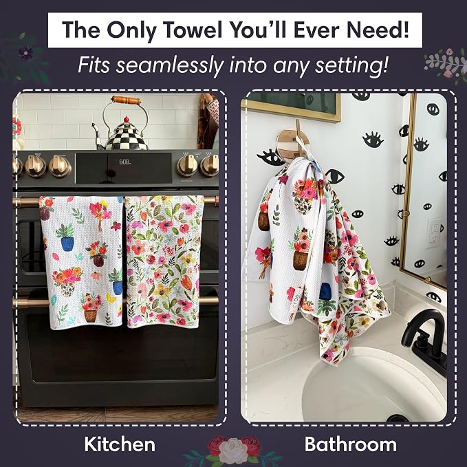 2 Double Sided Microfiber Hand Towels, 17x27 Inches Waffle Design Kitchen - Image 3