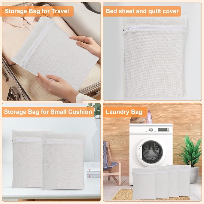 4-Piece White Medium Durable Organic Cotton Mesh Laundry Bags - Image 6