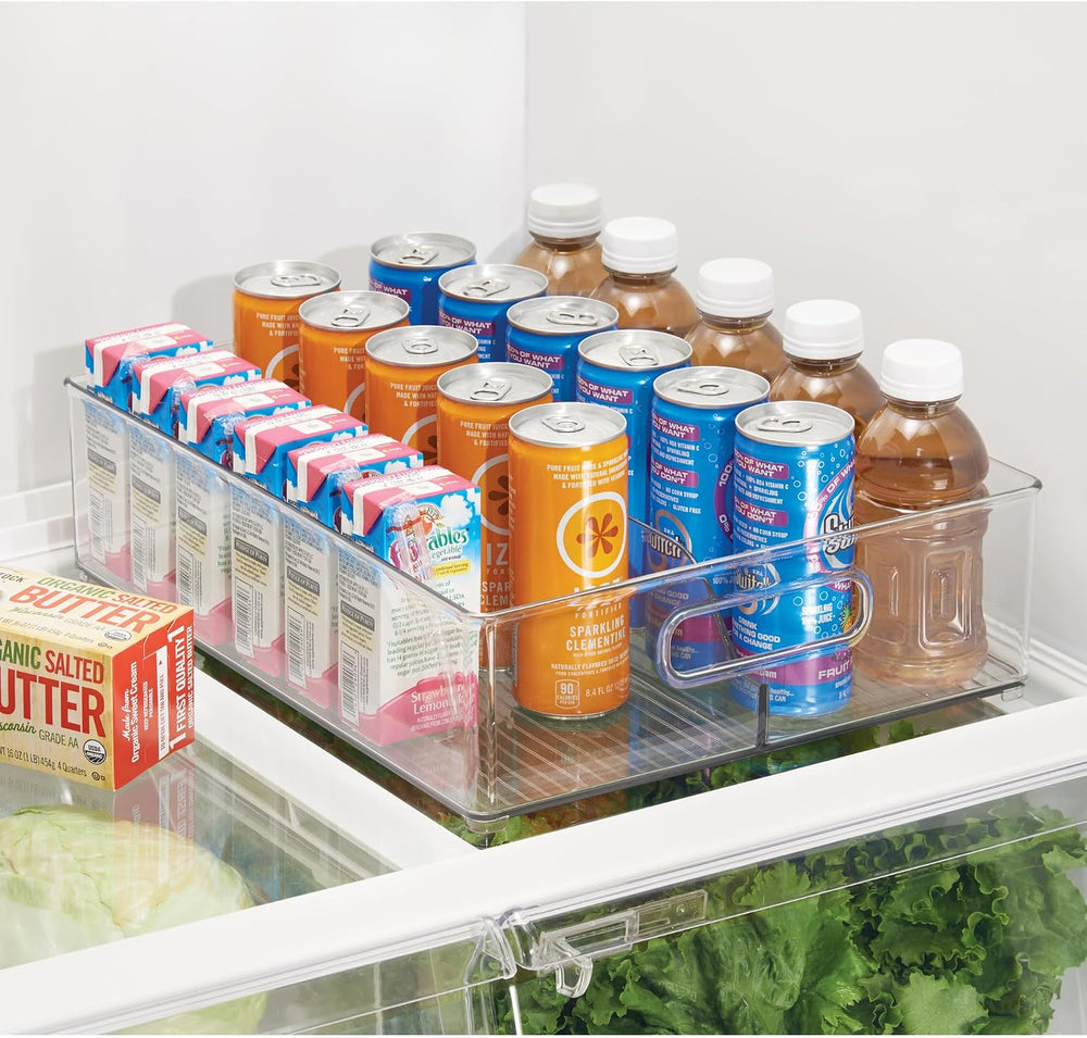iDesign Divided Pantry Bin with Handles, Set of 3, Clear