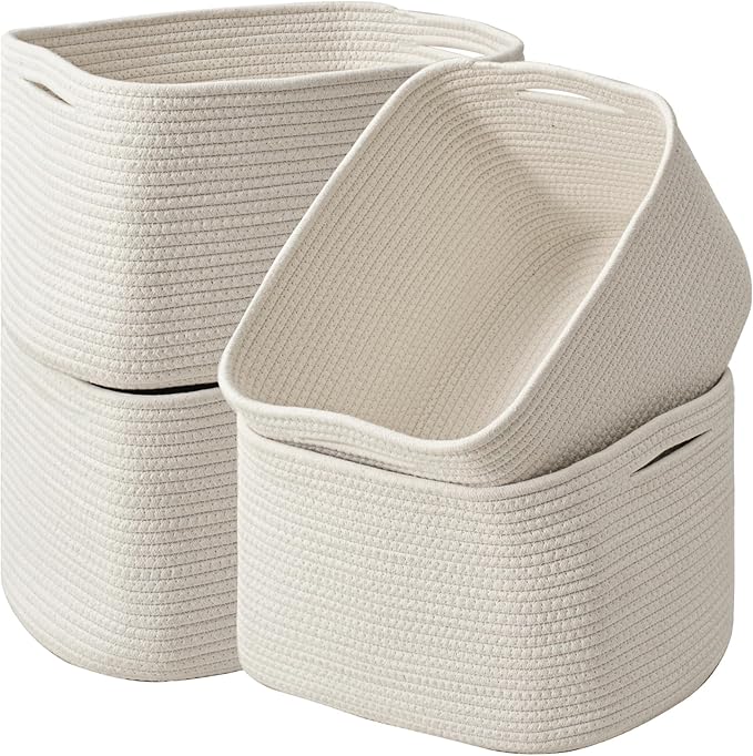 Storage Baskets for Organizing & Shelves, Woven Cotton Rope Organization Bins by ICERZCZ