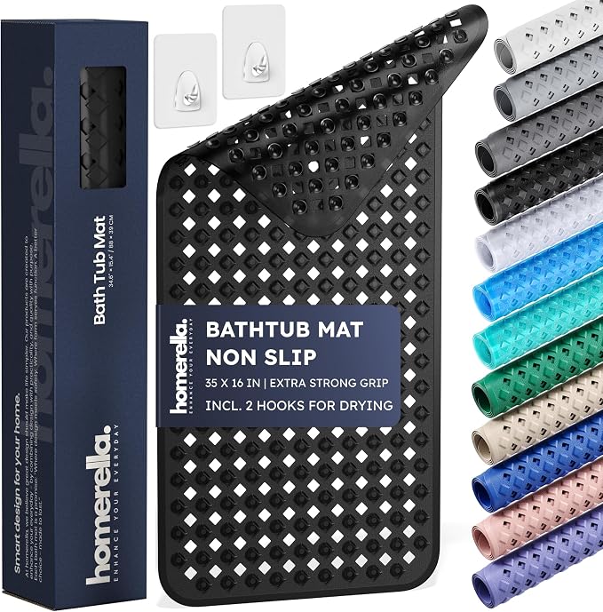 homerella® Bathtub Mat Non Slip 35x16, Incl. Hooks by Homerella