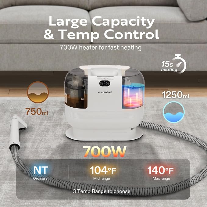VIVOHOME Portable Multipurpose Carpet Cleaner Machine, 15s Fast Heating Spot - Image 2