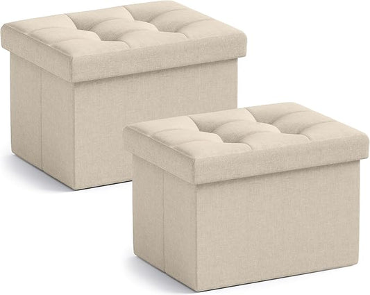 Ornavo Home Small Storage Ottoman, Foldable Collapsible Rectangle Linen Ottoman by OrnavoHome