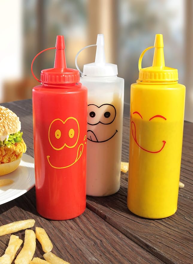 New Star Foodservice 28560 Smiley Faces Squeeze Bottle Set, and Clear, 12 oz - Image 4
