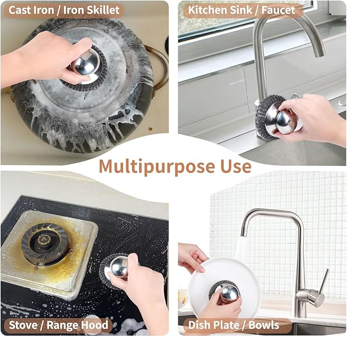 6Pcs Steel Wool Scrubber with Replacement Wire Pads Set, Stainless Steel - Image 5