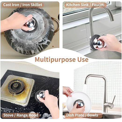 5Pcs Steel Wool Scrubber with Replacement Wire Sponge Pads Set, Stainless Steel - Image 5