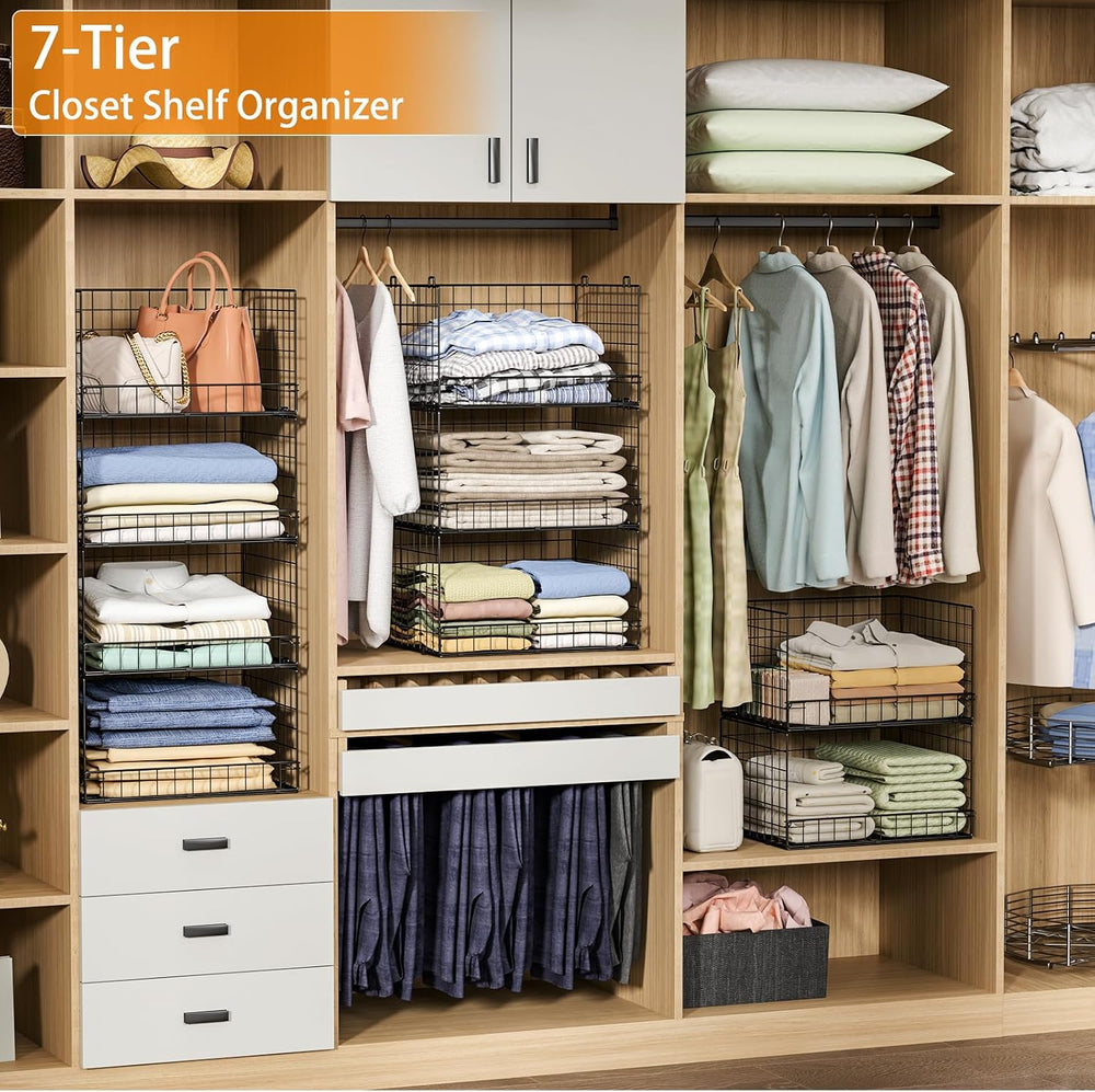 Yociyoga 7-Tier Stackable Closet Organizers and Storage Shelves, Foldable Clo...