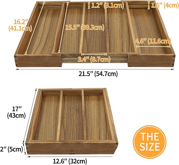 Luxury Acacia Silverware Organizer -Kitchen Drawer Organizer - Image 6