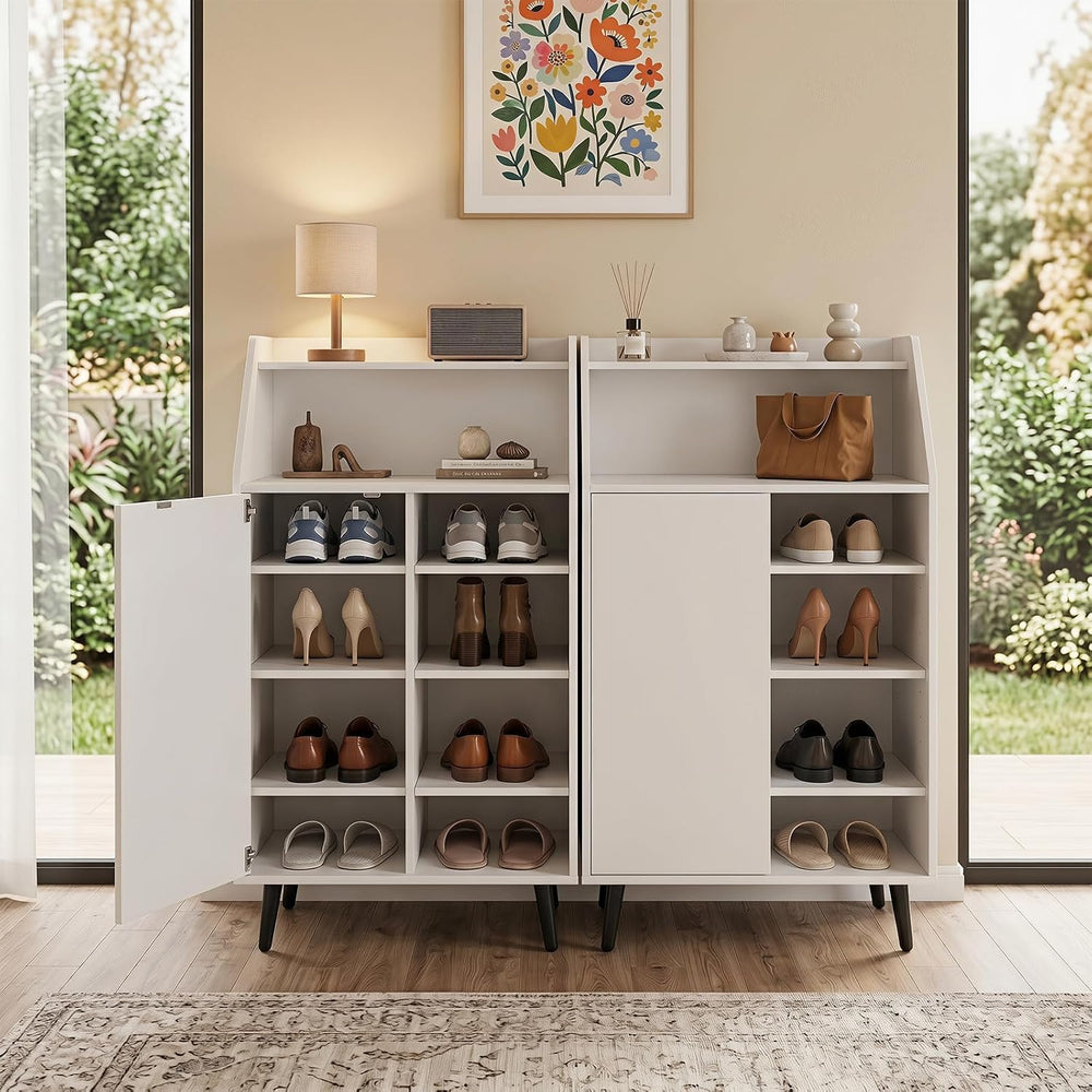 GIANTEX Entryway Shoe Cabinet with Single-Door, Adjustable Shelves, White
