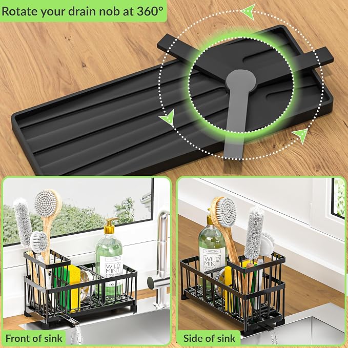 Black Sponge Holder for Kitchen Sink, Self-Draining Kitchen Sink Organizer - Image 2