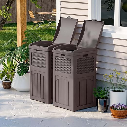 Patiowell 36 Gallon Outdoor Trash Can, Resin Outdoor Garbage Can - Image 3