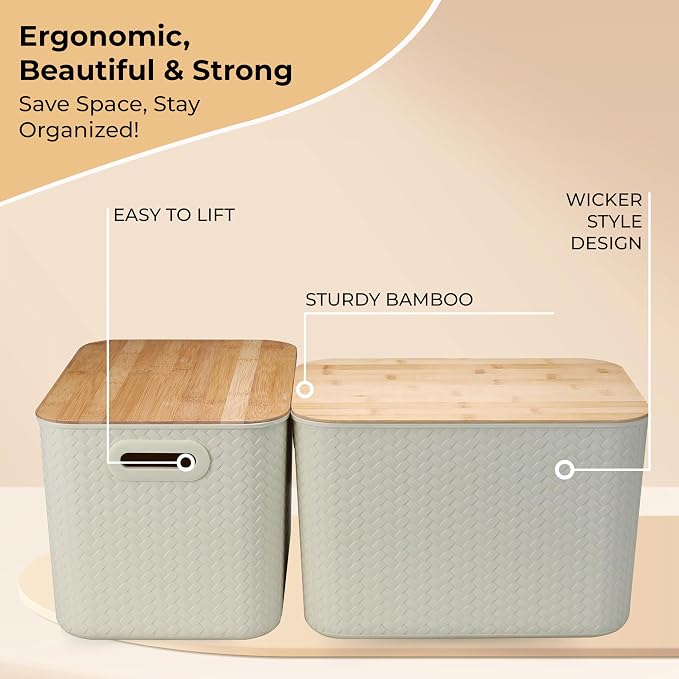Storage Bins with Bamboo Lid – Stackable, and Home – Elegant Wicker-Style - Image 4