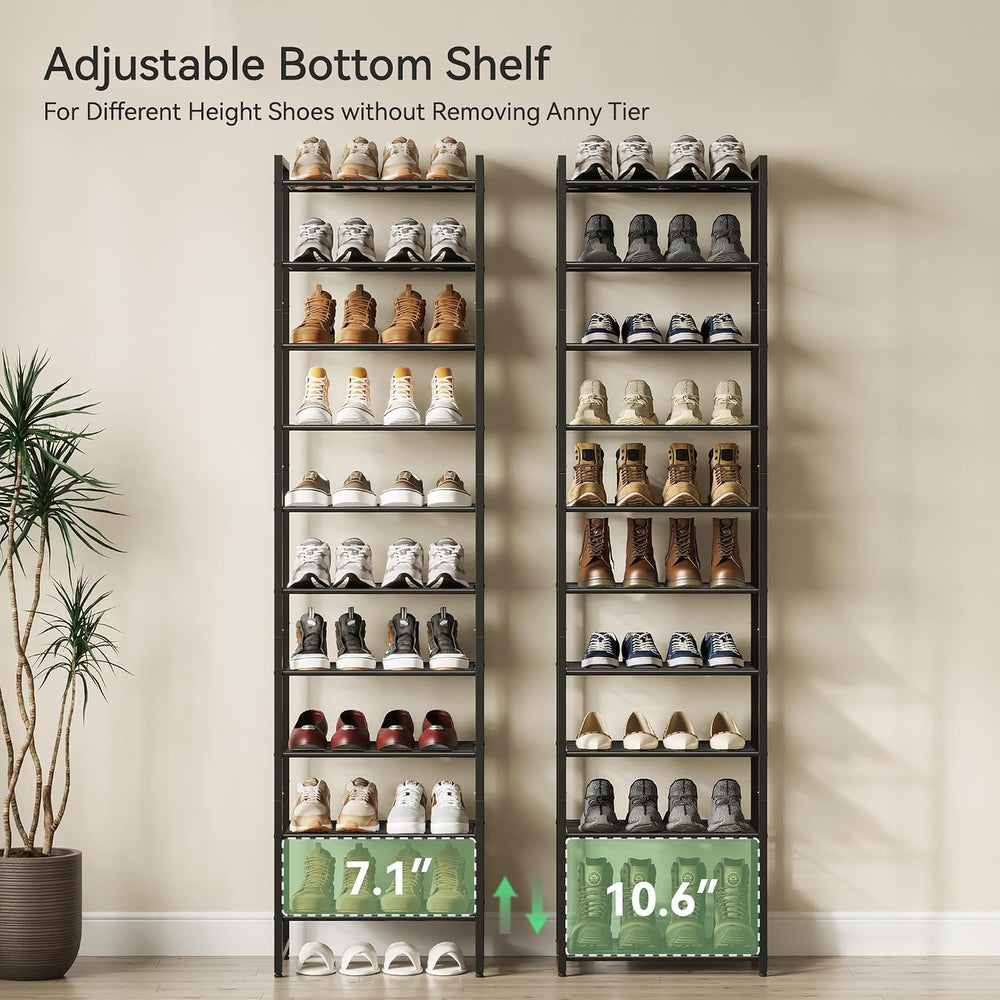 Nunsino Narrow Shoe Rack, 10-Tier Metal Shoe Organizer,Tall Shoe Shelf with A...